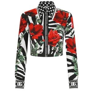Dolce & Gabbana Poppy & Zebra-Print Cotton Shirt White/Black Women’s EU 38/US 2